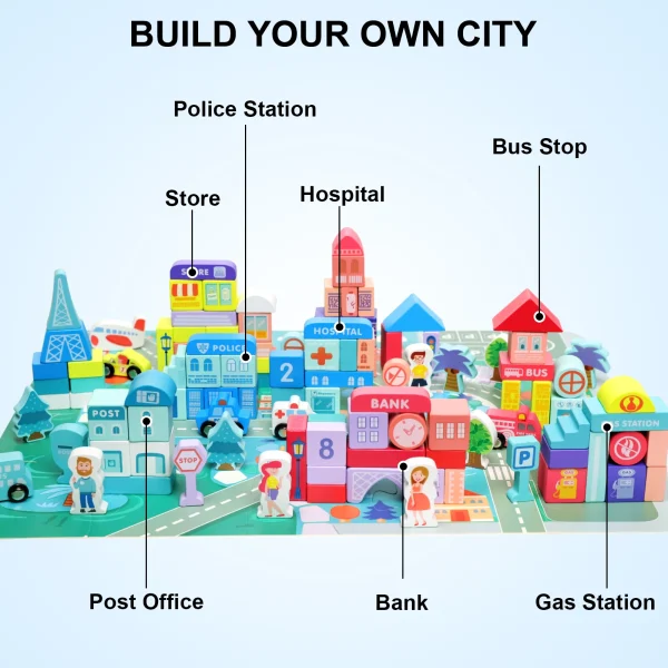 Wooden Building Blocks Set with City Map - Lori's Little Tots