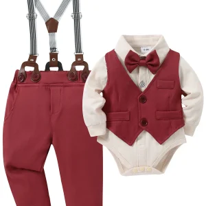 Baby Boy Suit -Dress Shirt+Vest+Suspender Pants+Bowtie