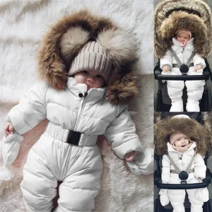New baby winter fur collar hooded jumpsuit