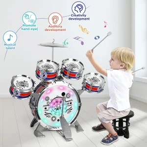 Mini Jazz Drum Set 6 Drums with Stool for Beginners Boys/Girls (with LED Light)