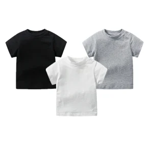 Boys Girls T-shirt 0-24 Months Short Sleeve Shoulder Button Solid Color Tees