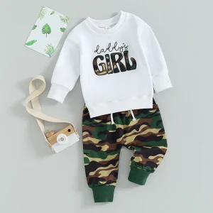 Adorable Baby Girl 2-Piece Pullover and Camo Print Pants
