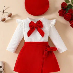Toddler Baby Girl Fall Winter - 2pcs Adorable Skirt Set with Beret