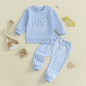 Boy's Autumn Sweatshirt and Plaid Pants Set
