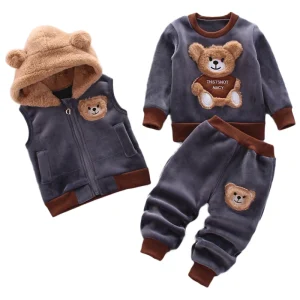3PCS Winter Autumn Boys Girls Sweaters Coat +Pants +Hooded Vest