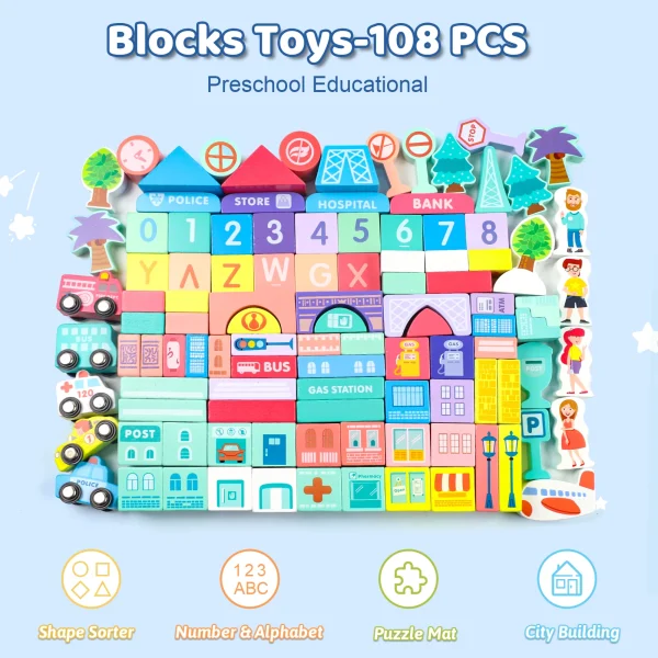 Wooden Building Blocks Set with City Map - Lori's Little Tots