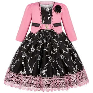 Girls' lace embroidered dress