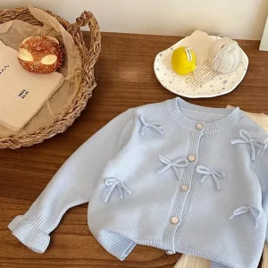 Kid's Autumn and Winter Girls Bow Knit Cardigan Sweater Jacket