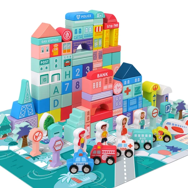 Wooden Building Blocks Set with City Map - Lori's Little Tots