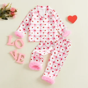 Girls Pajama Set Cute Heart Patterned