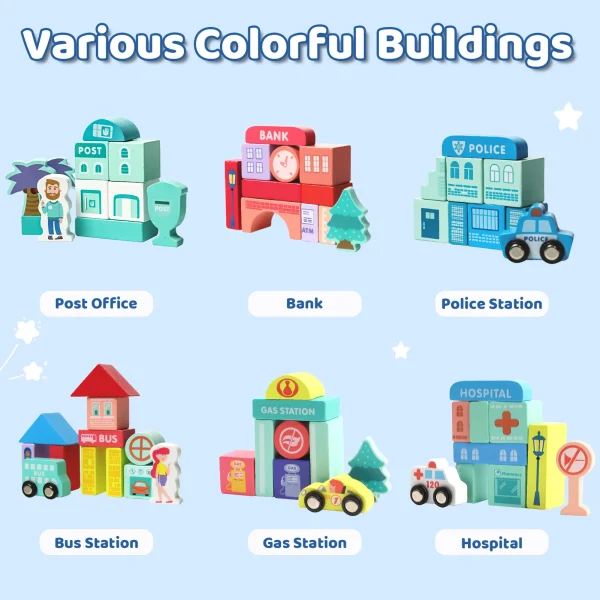 Wooden Building Blocks Set with City Map - Lori's Little Tots